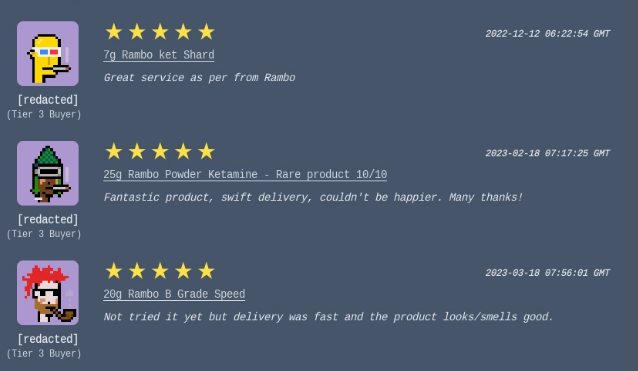 Screenshot of vendor feedback in incognito market